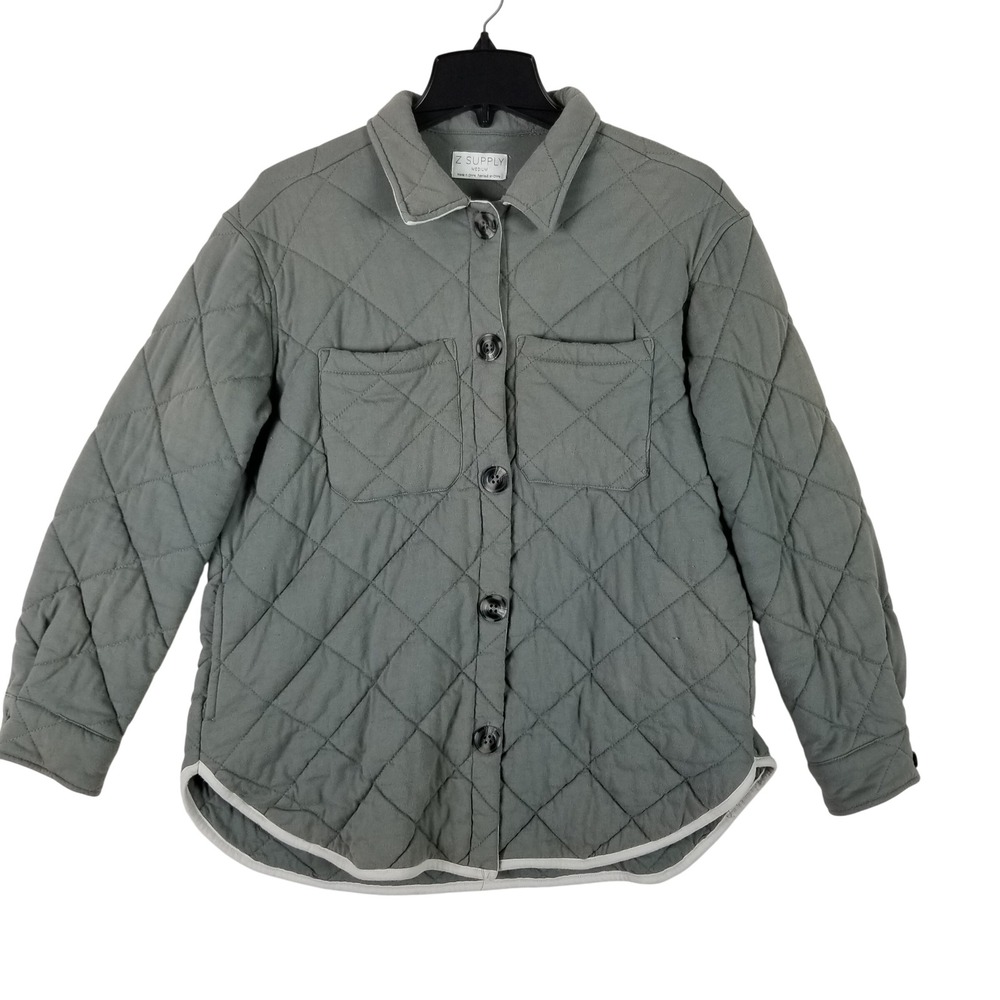 Z Supply Quilted Shirt Jacket Women Medium Sage Green ZJ223884E Button Shacket